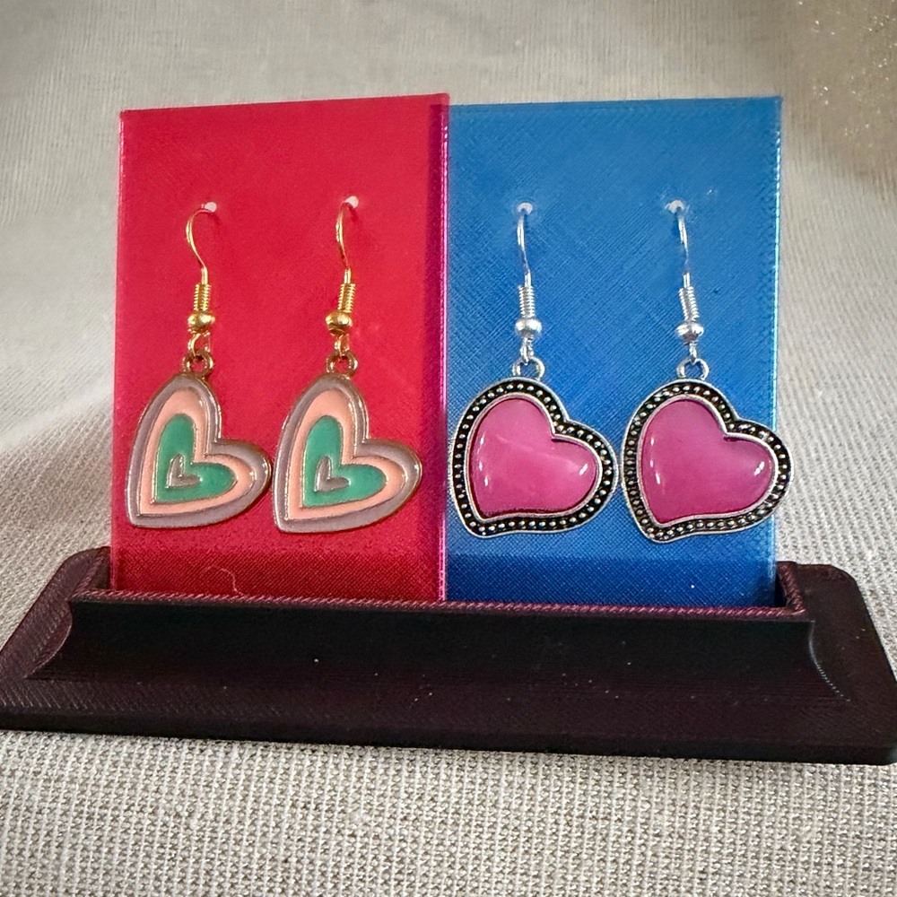 Heart Drop Earrings in Pink and Teal - Fashion Women Jewelry